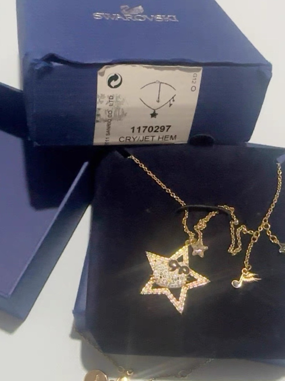 2011 Swarovski Hello Kitty Star Pendant Necklace Crystal Rock Star Gold RARE